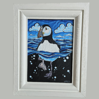 Swimming Puffin Framed